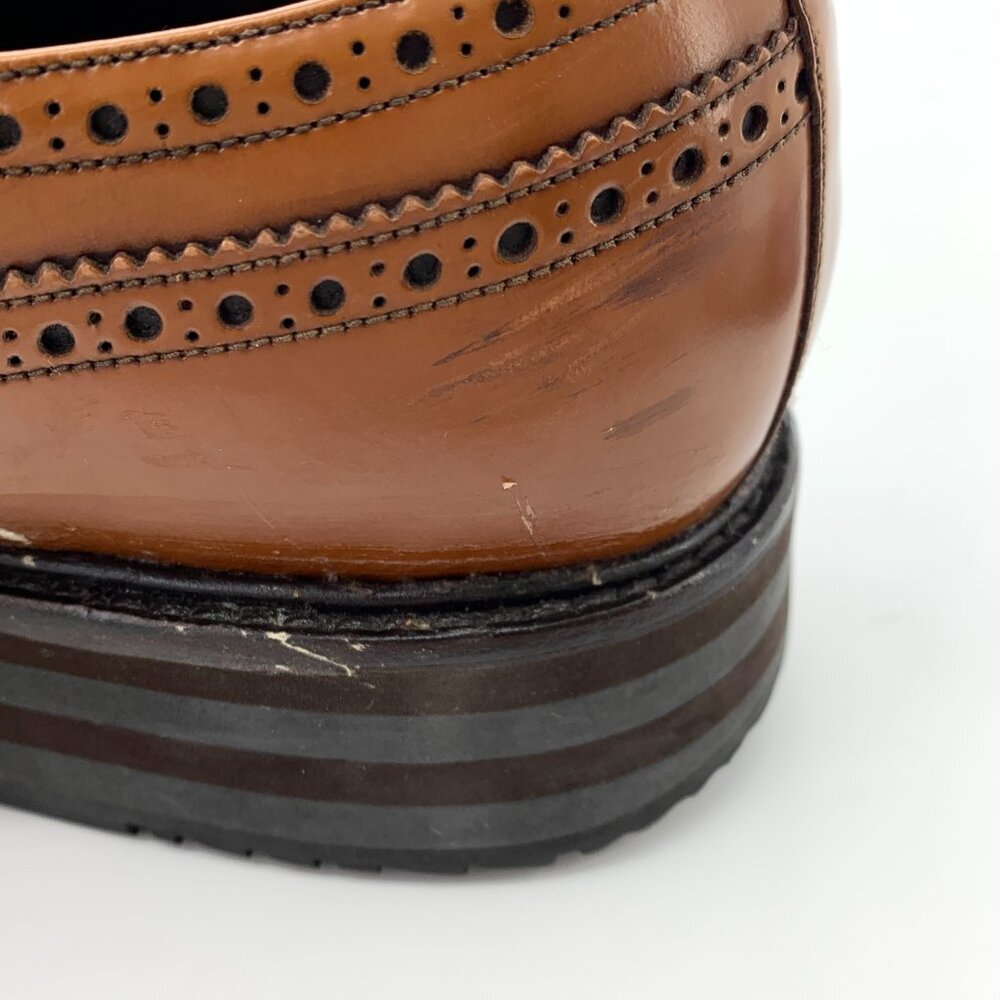 Q12286 Prada size 40.5 brown Baroque carved lace-up thick-soled leather shoes wi - Picture 9 of 9